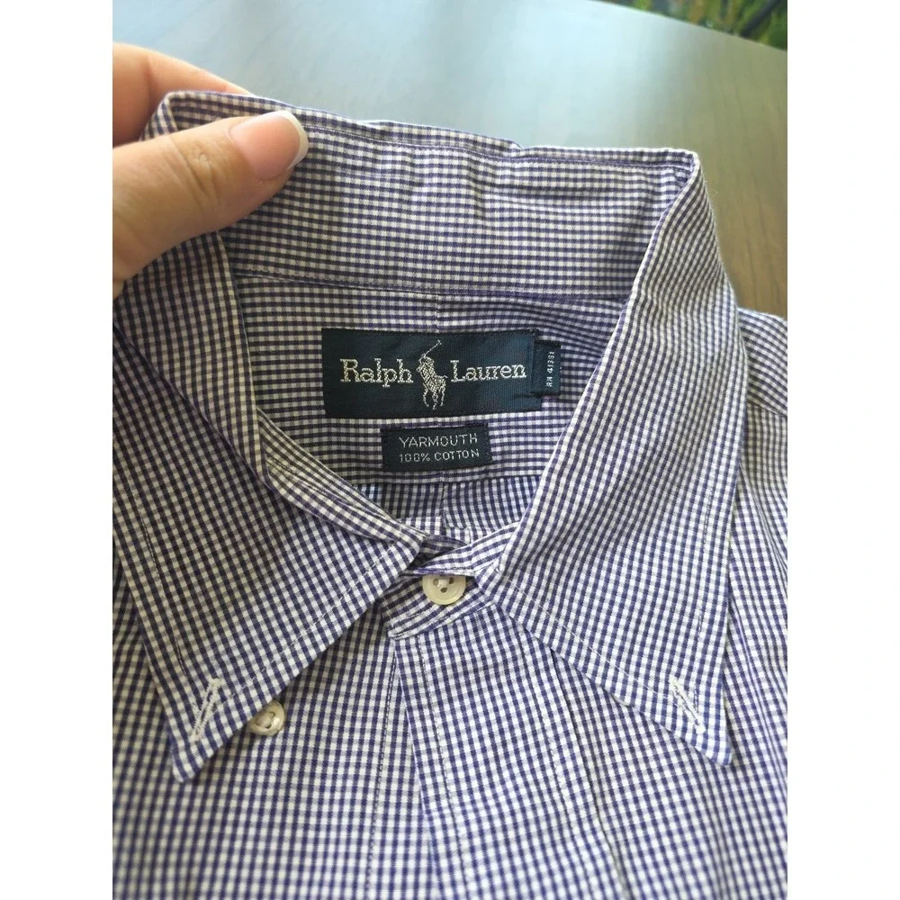 Polo Ralph Lauren Dress Shirt Mens 17.5 34/35 Blu Yarmouth Cotto Pinpoint Oxford